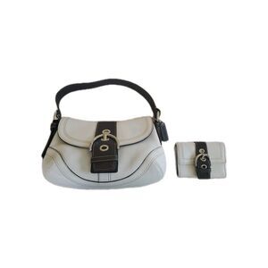 Coach F10909 Winter White Dk Brown Soho Leather Shoulder Bag & Wallet Set